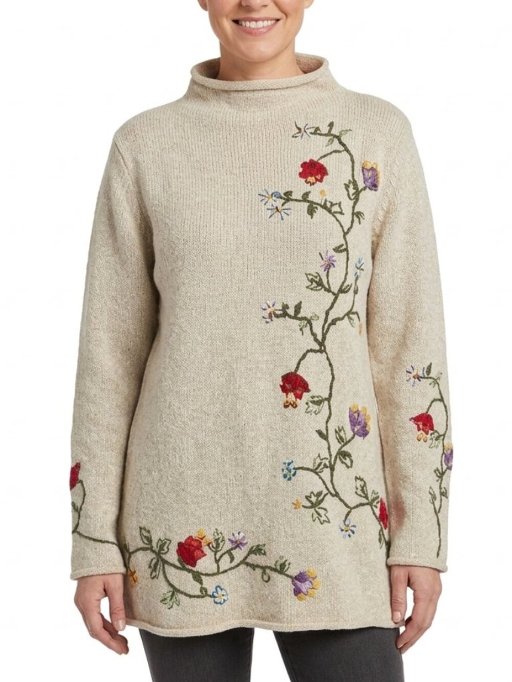 Northern Isles Vintage Embroidered Floral Turtleneck Sweater Women's Size XL